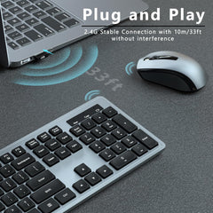 UBOTIE S624AG Wireless Keyboard and Mouse Combo, 2.4GHz Wireless Keyboard Mouse with USB Receiver, Water-Dropping Keycaps, 104 Keys Full Size with Number Pad for PC Laptop Computer Desktop