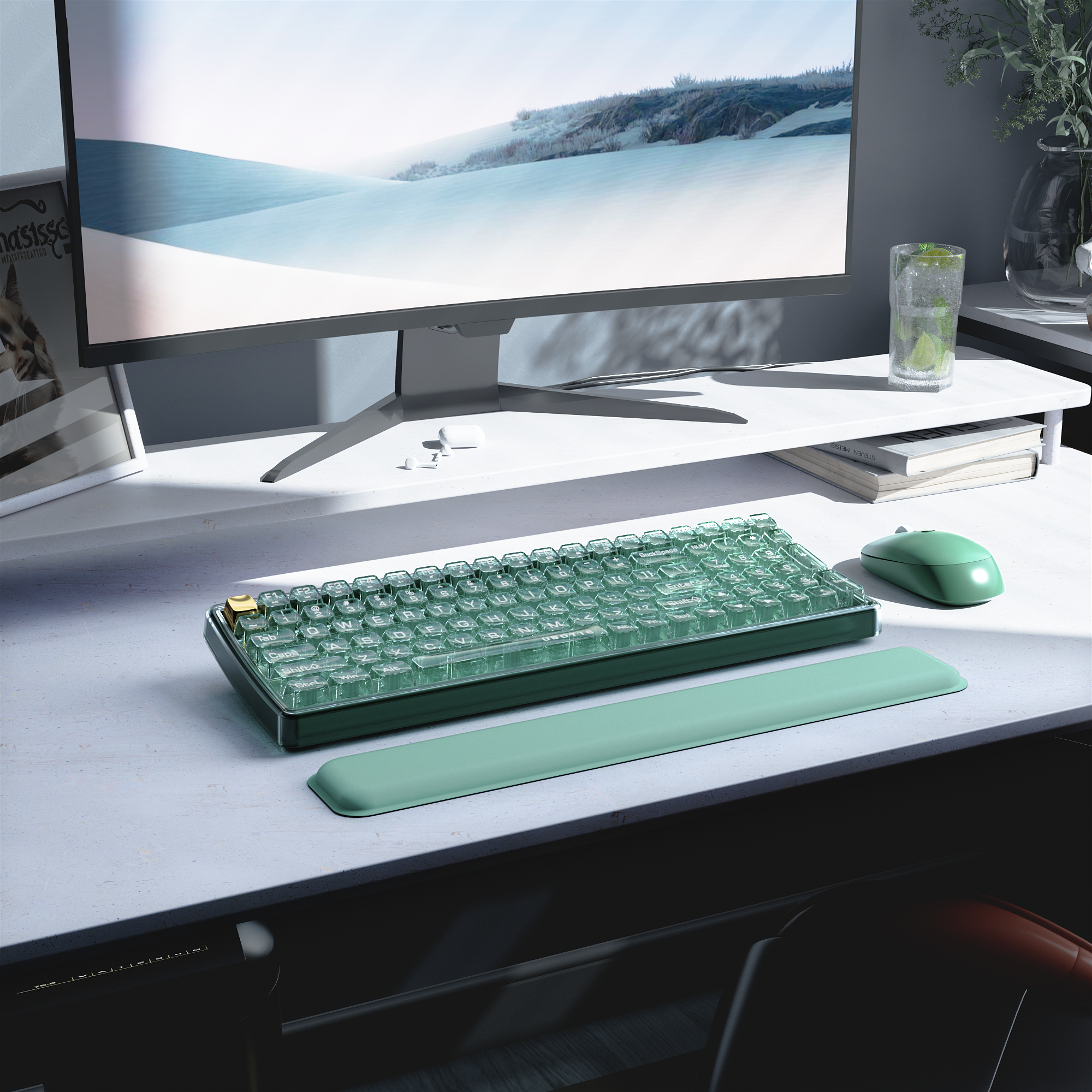 UBOTIE S601AG Wireless Transparent Keyboard and Mouse Combo, UBOTIE Blue 100keys 2.4GHz USB Receiver Keyboard Mouse Set with Adjustable DPI Optical Mouse for PC Laptop