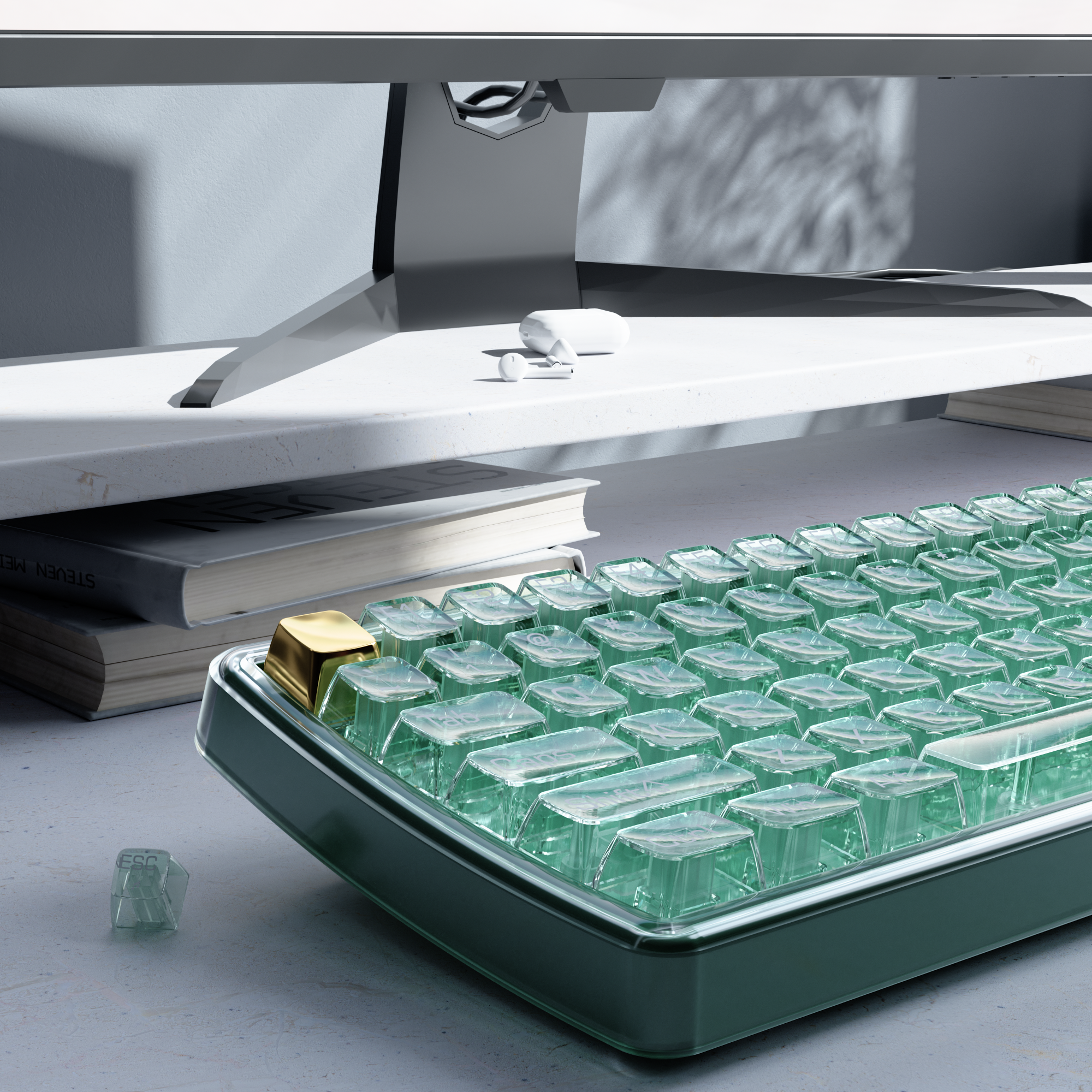 UBOTIE S601AG Wireless Transparent Keyboard and Mouse Combo, UBOTIE Blue 100keys 2.4GHz USB Receiver Keyboard Mouse Set with Adjustable DPI Optical Mouse for PC Laptop