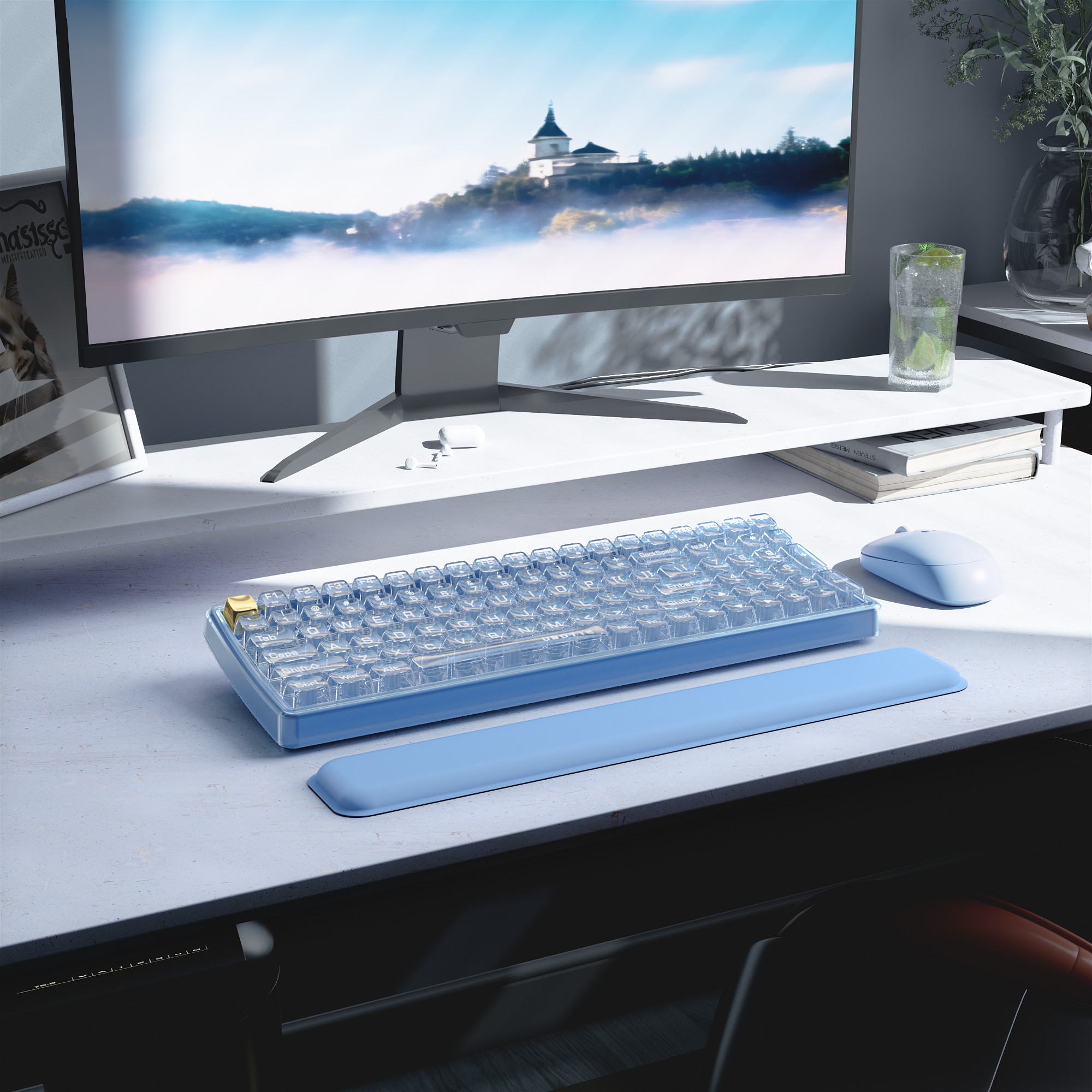 UBOTIE S601AG Wireless Transparent Keyboard and Mouse Combo, UBOTIE Blue 100keys 2.4GHz USB Receiver Keyboard Mouse Set with Adjustable DPI Optical Mouse for PC Laptop