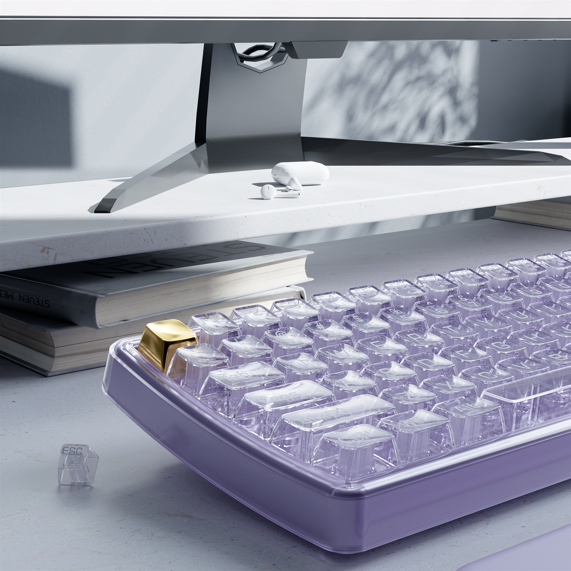 UBOTIE S601AG Wireless Transparent Keyboard and Mouse Combo, UBOTIE Blue 100keys 2.4GHz USB Receiver Keyboard Mouse Set with Adjustable DPI Optical Mouse for PC Laptop