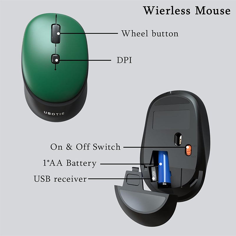 UBOTIE S801AG Colorful Wireless Computer Keyboards Mouse Combos, UBOTIE Polychrome Round Keycaps Retro PC keyboards 2.4GHz Radio Frequency Connection with Optical Mouse
