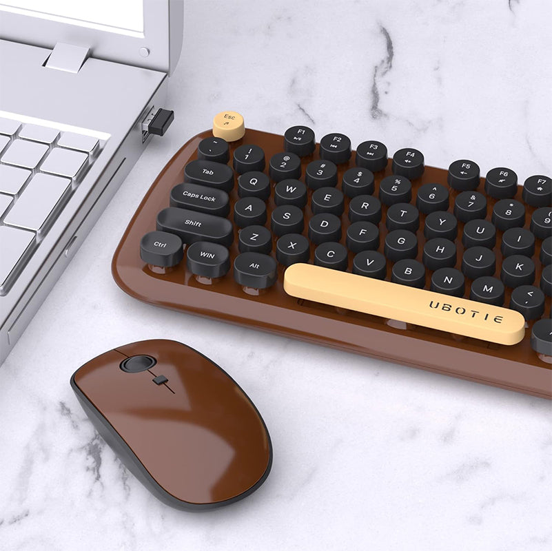 UBOTIE S801AG Colorful Wireless Computer Keyboards Mouse Combos, UBOTIE Polychrome Round Keycaps Retro PC keyboards 2.4GHz Radio Frequency Connection with Optical Mouse