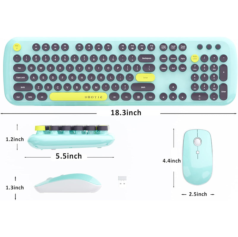 UBOTIE S801AG Colorful Wireless Computer Keyboards Mouse Combos, UBOTIE Polychrome Round Keycaps Retro PC keyboards 2.4GHz Radio Frequency Connection with Optical Mouse