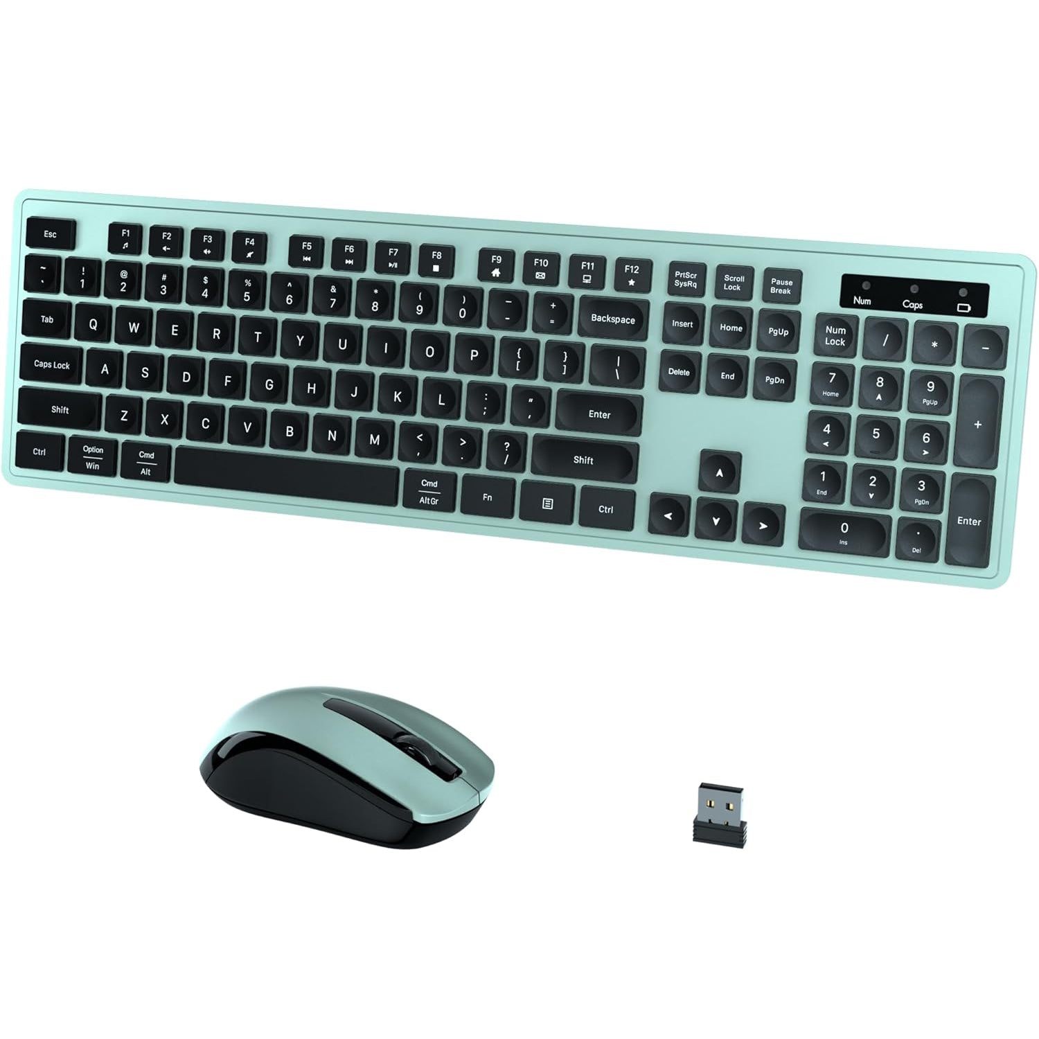 UBOTIE S624AG Wireless Keyboard and Mouse Combo, 2.4GHz Wireless Keyboard Mouse with USB Receiver, Water-Dropping Keycaps, 104 Keys Full Size with Number Pad for PC Laptop Computer Desktop