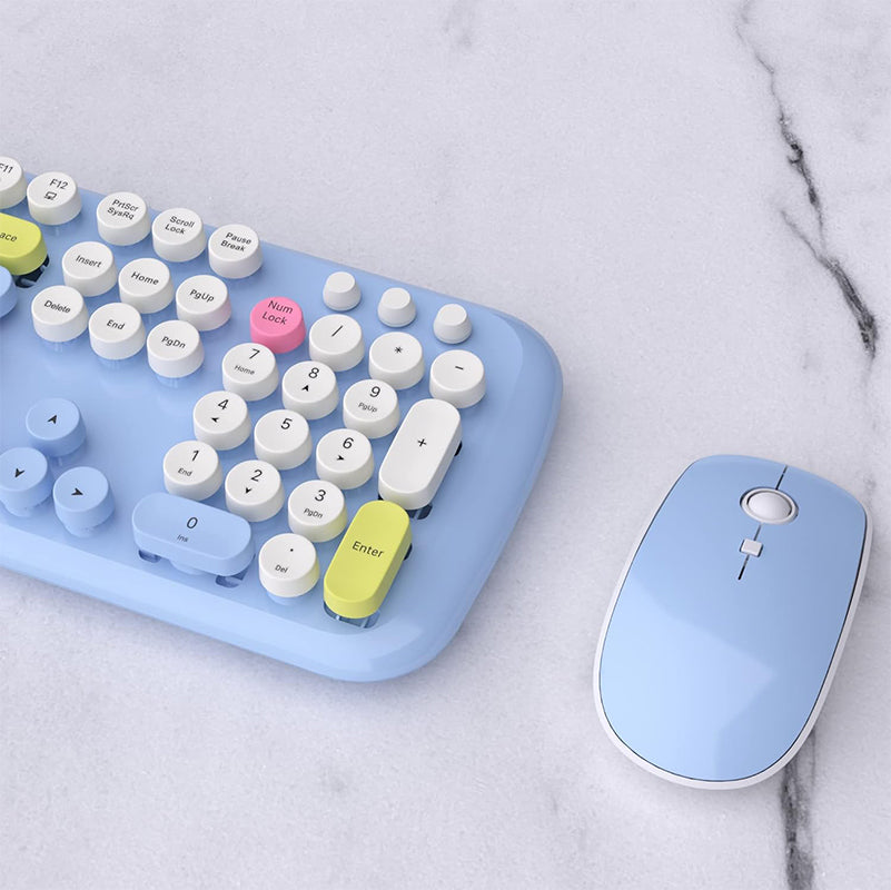 UBOTIE S801AG Colorful Wireless Computer Keyboards Mouse Combos, UBOTIE Polychrome Round Keycaps Retro PC keyboards 2.4GHz Radio Frequency Connection with Optical Mouse