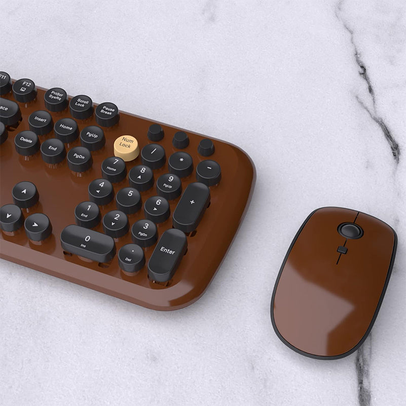 UBOTIE S801AG Colorful Wireless Computer Keyboards Mouse Combos, UBOTIE Polychrome Round Keycaps Retro PC keyboards 2.4GHz Radio Frequency Connection with Optical Mouse