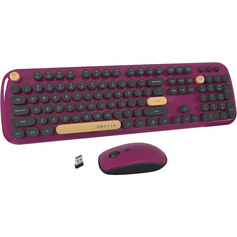 UBOTIE S801AG Colorful Wireless Computer Keyboards Mouse Combos, UBOTIE Polychrome Round Keycaps Retro PC keyboards 2.4GHz Radio Frequency Connection with Optical Mouse