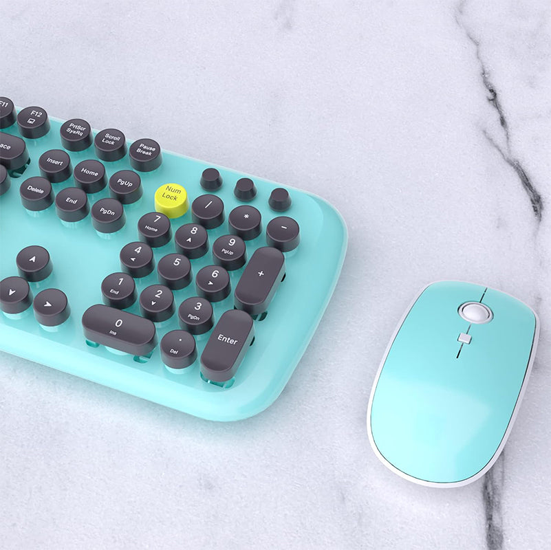 UBOTIE S801AG Colorful Wireless Computer Keyboards Mouse Combos, UBOTIE Polychrome Round Keycaps Retro PC keyboards 2.4GHz Radio Frequency Connection with Optical Mouse