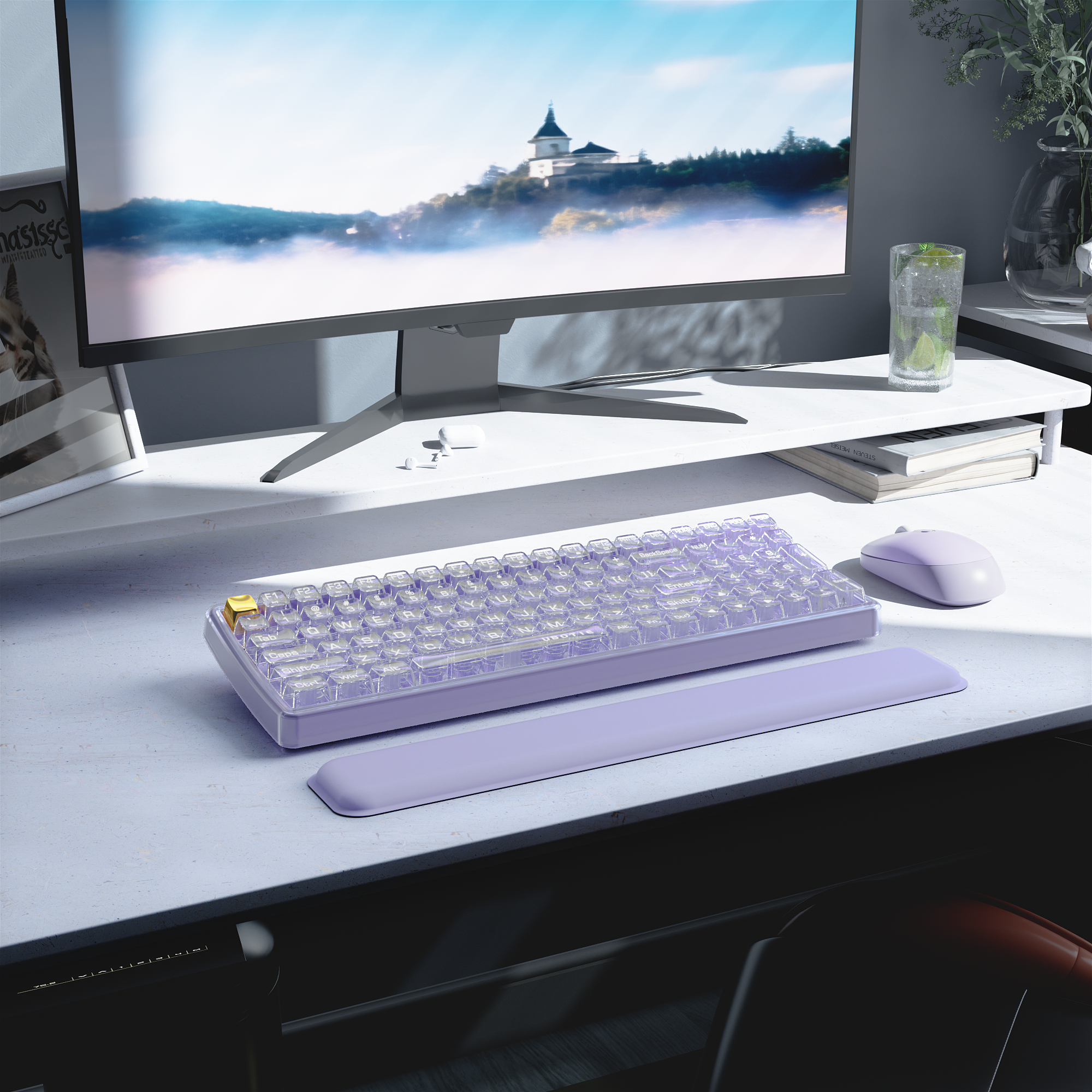 UBOTIE S601AG Wireless Transparent Keyboard and Mouse Combo, UBOTIE Blue 100keys 2.4GHz USB Receiver Keyboard Mouse Set with Adjustable DPI Optical Mouse for PC Laptop