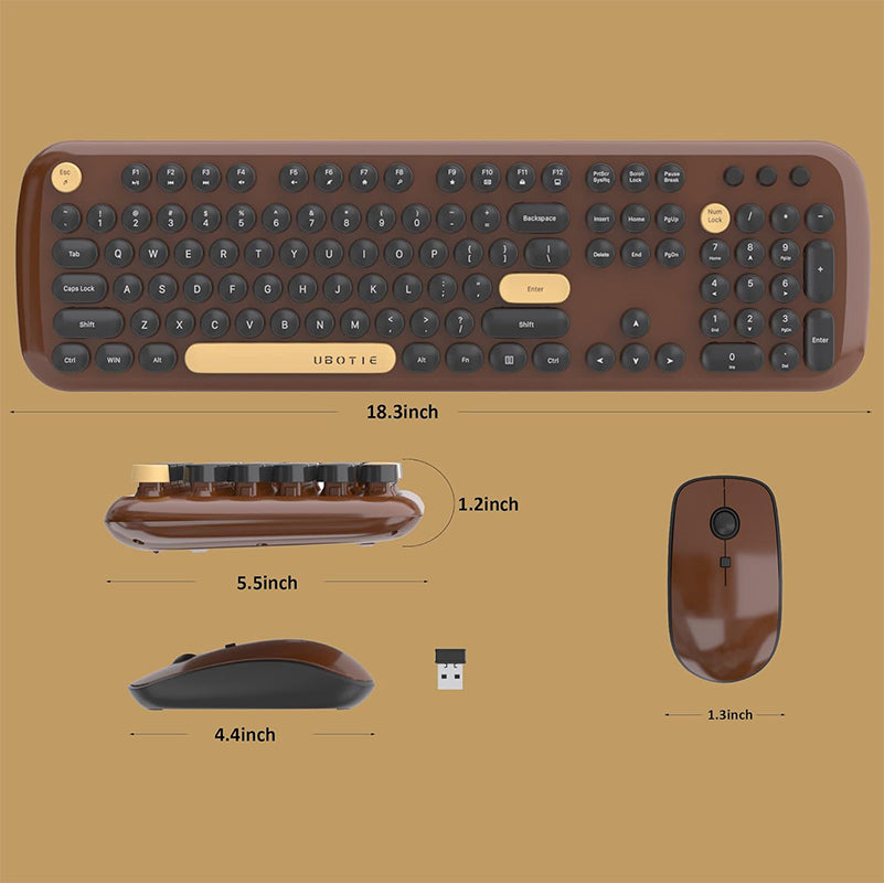 UBOTIE S801AG Colorful Wireless Computer Keyboards Mouse Combos, UBOTIE Polychrome Round Keycaps Retro PC keyboards 2.4GHz Radio Frequency Connection with Optical Mouse