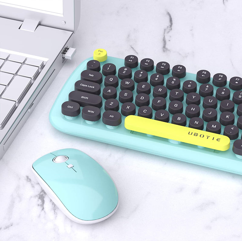 UBOTIE S801AG Colorful Wireless Computer Keyboards Mouse Combos, UBOTIE Polychrome Round Keycaps Retro PC keyboards 2.4GHz Radio Frequency Connection with Optical Mouse