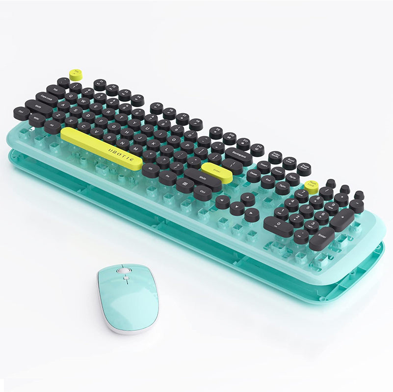 UBOTIE S801AG Colorful Wireless Computer Keyboards Mouse Combos, UBOTIE Polychrome Round Keycaps Retro PC keyboards 2.4GHz Radio Frequency Connection with Optical Mouse