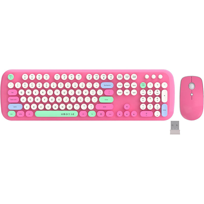 UBOTIE S801AG Colorful Wireless Computer Keyboards Mouse Combos, UBOTIE Polychrome Round Keycaps Retro PC keyboards 2.4GHz Radio Frequency Connection with Optical Mouse