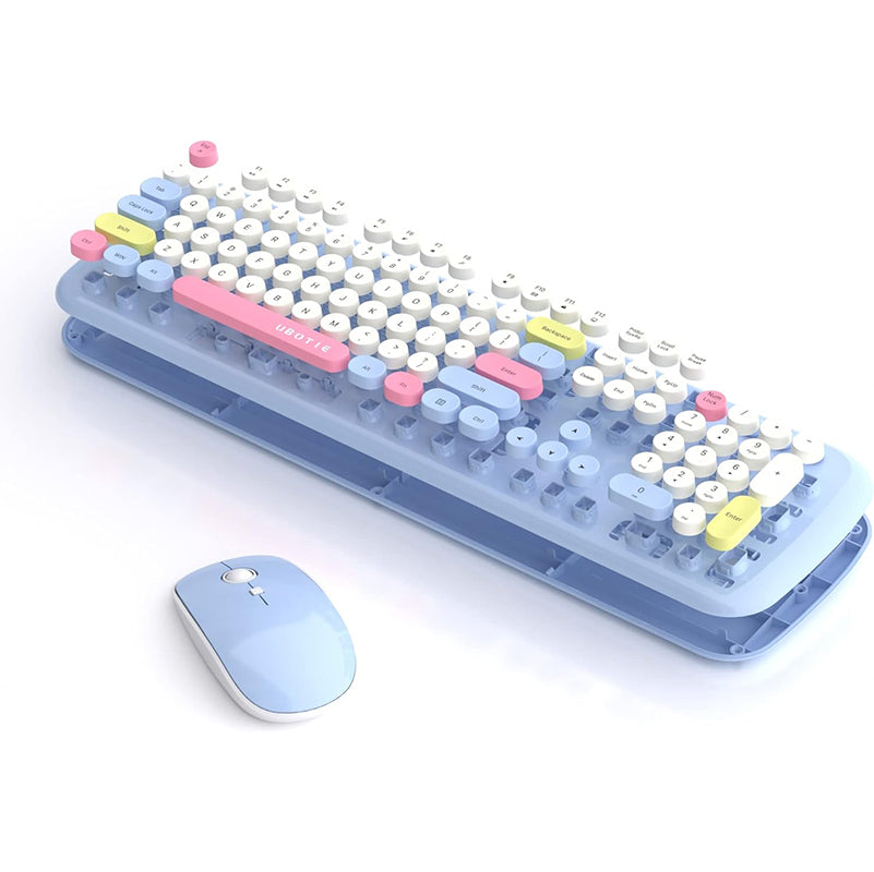 UBOTIE S801AG Colorful Wireless Computer Keyboards Mouse Combos, UBOTIE Polychrome Round Keycaps Retro PC keyboards 2.4GHz Radio Frequency Connection with Optical Mouse