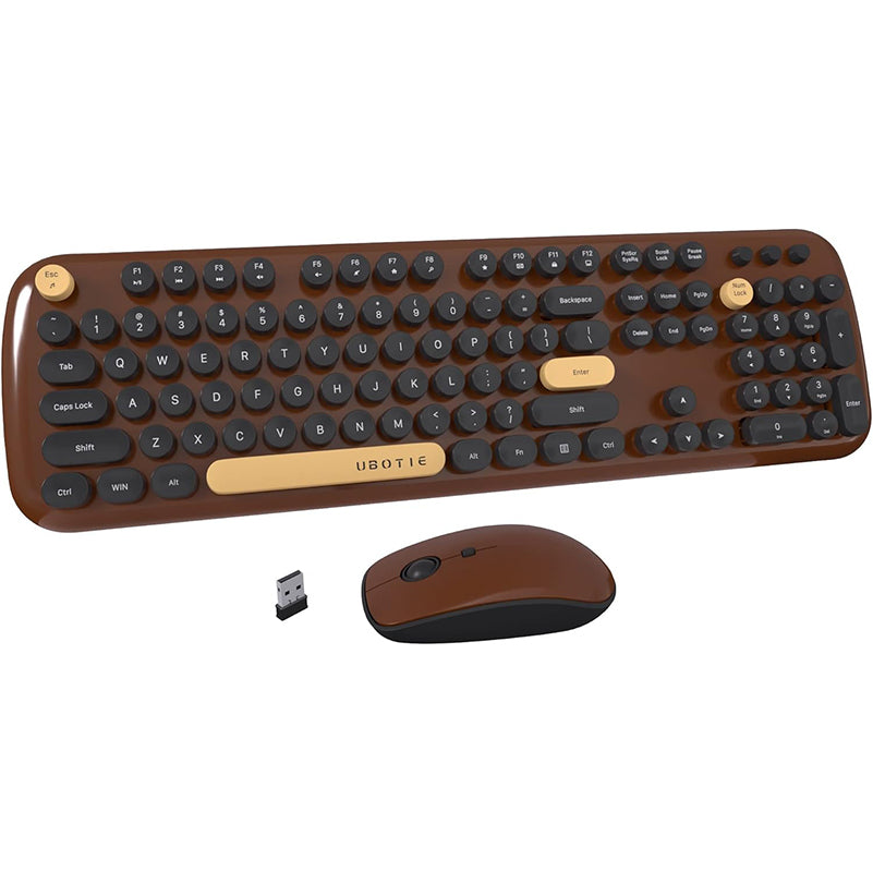 UBOTIE S801AG Colorful Wireless Computer Keyboards Mouse Combos, UBOTIE Polychrome Round Keycaps Retro PC keyboards 2.4GHz Radio Frequency Connection with Optical Mouse