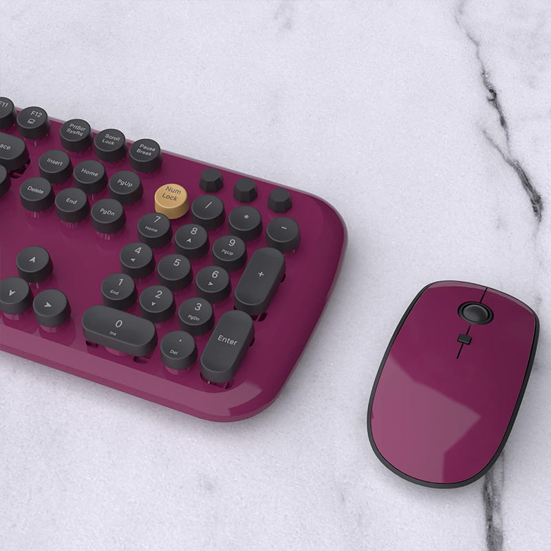 UBOTIE S801AG Colorful Wireless Computer Keyboards Mouse Combos, UBOTIE Polychrome Round Keycaps Retro PC keyboards 2.4GHz Radio Frequency Connection with Optical Mouse