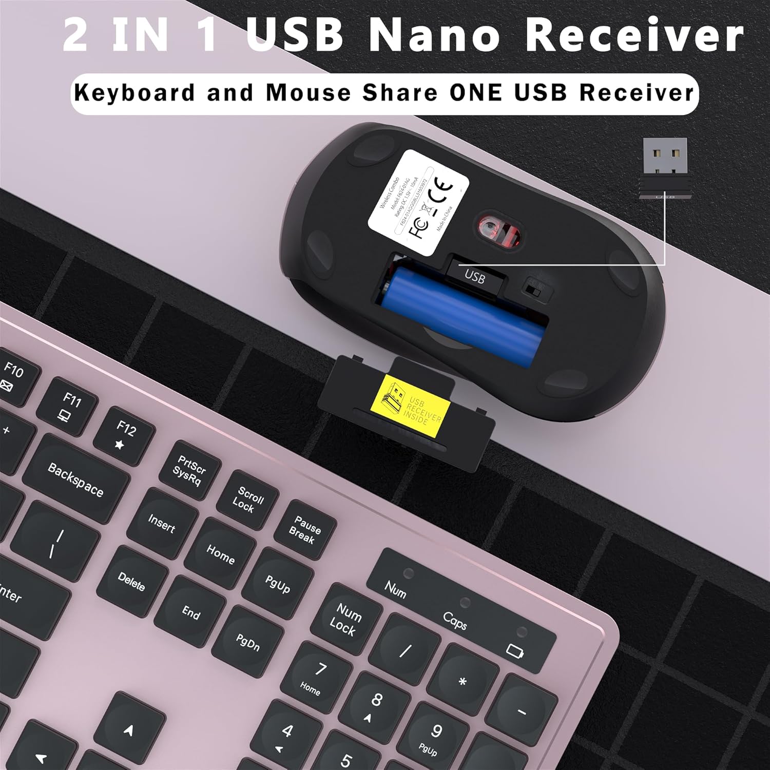 UBOTIE S624AG Wireless Keyboard and Mouse Combo, 2.4GHz Wireless Keyboard Mouse with USB Receiver, Water-Dropping Keycaps, 104 Keys Full Size with Number Pad for PC Laptop Computer Desktop