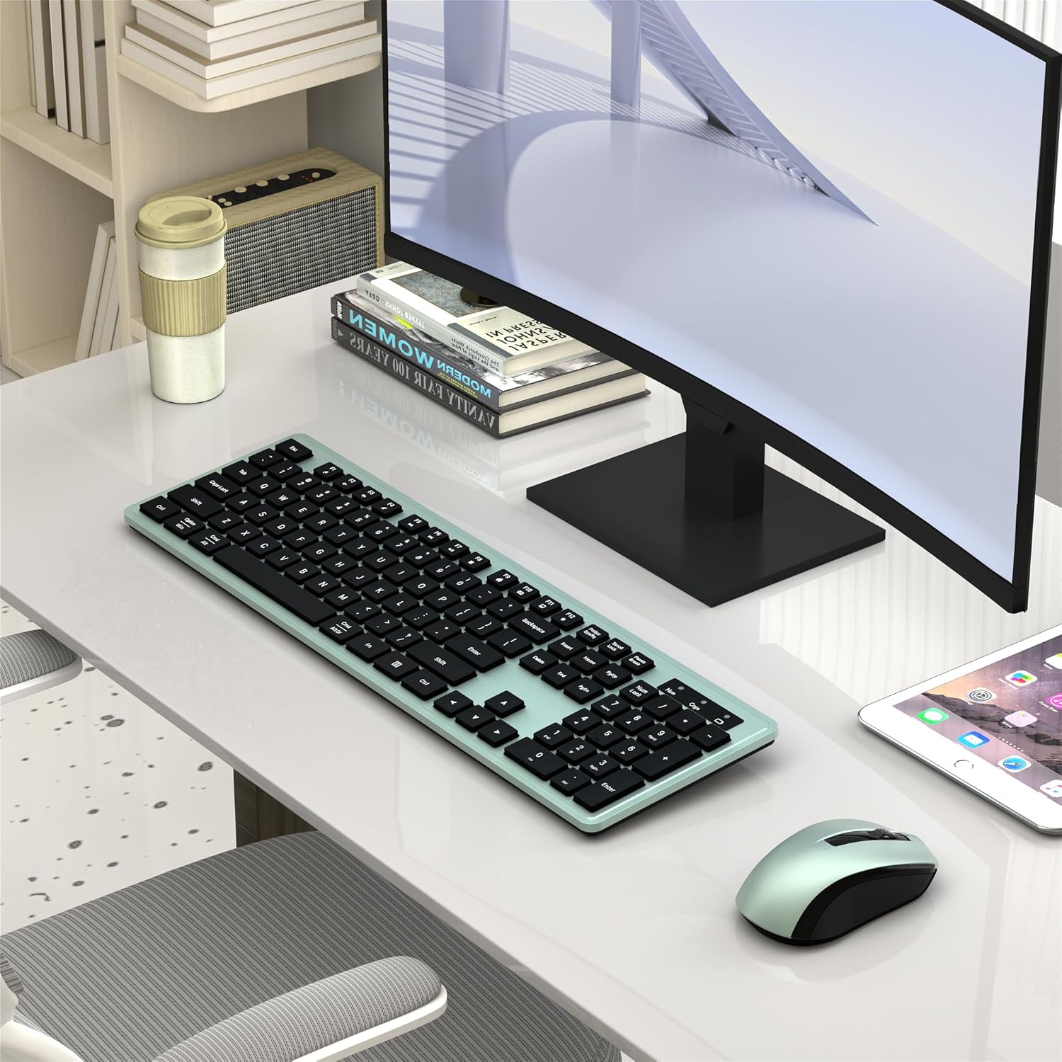 UBOTIE S624AG Wireless Keyboard and Mouse Combo, 2.4GHz Wireless Keyboard Mouse with USB Receiver, Water-Dropping Keycaps, 104 Keys Full Size with Number Pad for PC Laptop Computer Desktop