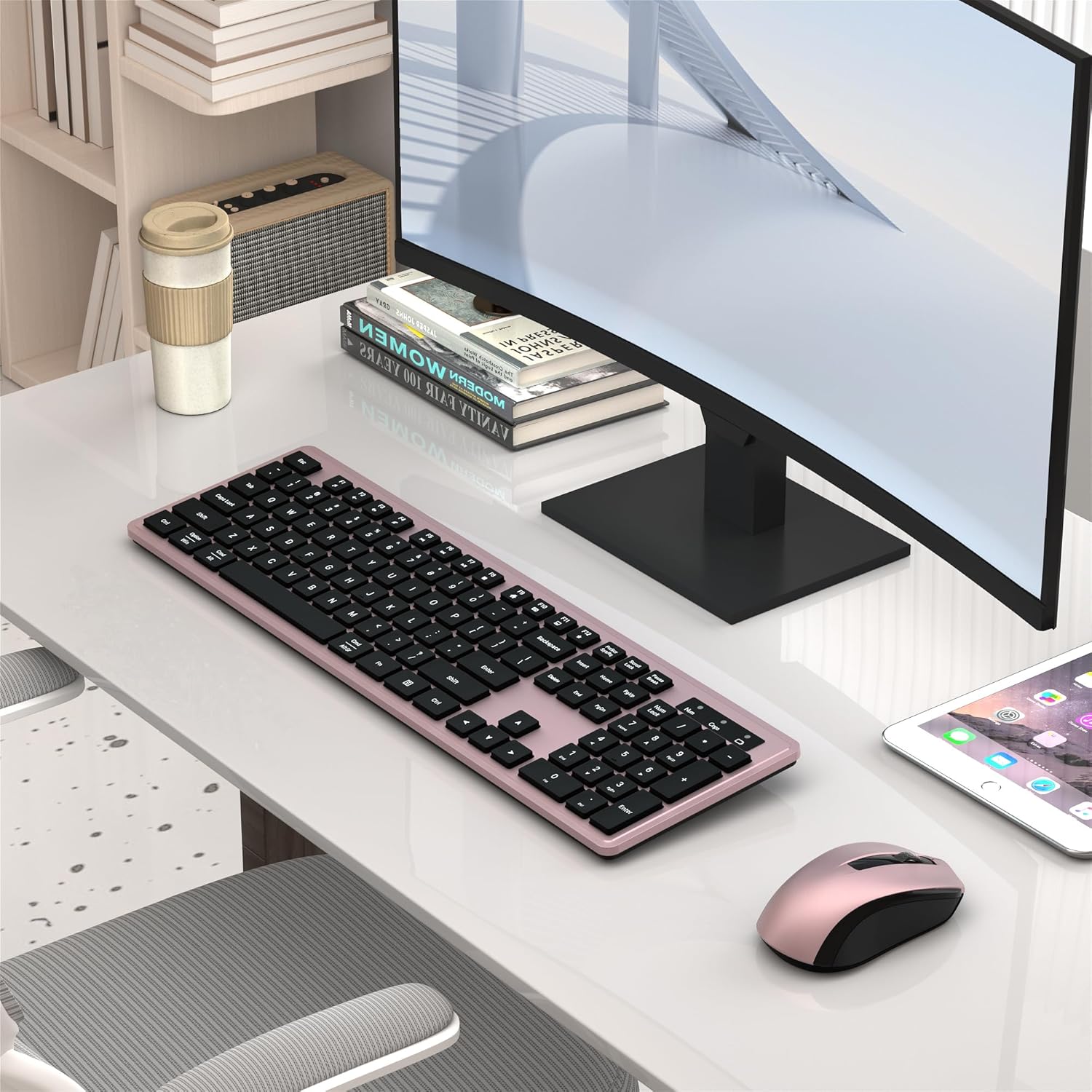 UBOTIE S624AG Wireless Keyboard and Mouse Combo, 2.4GHz Wireless Keyboard Mouse with USB Receiver, Water-Dropping Keycaps, 104 Keys Full Size with Number Pad for PC Laptop Computer Desktop