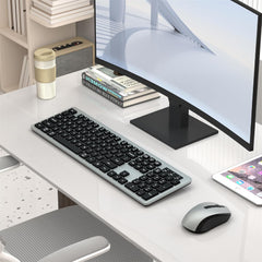 UBOTIE S624AG Wireless Keyboard and Mouse Combo, 2.4GHz Wireless Keyboard Mouse with USB Receiver, Water-Dropping Keycaps, 104 Keys Full Size with Number Pad for PC Laptop Computer Desktop