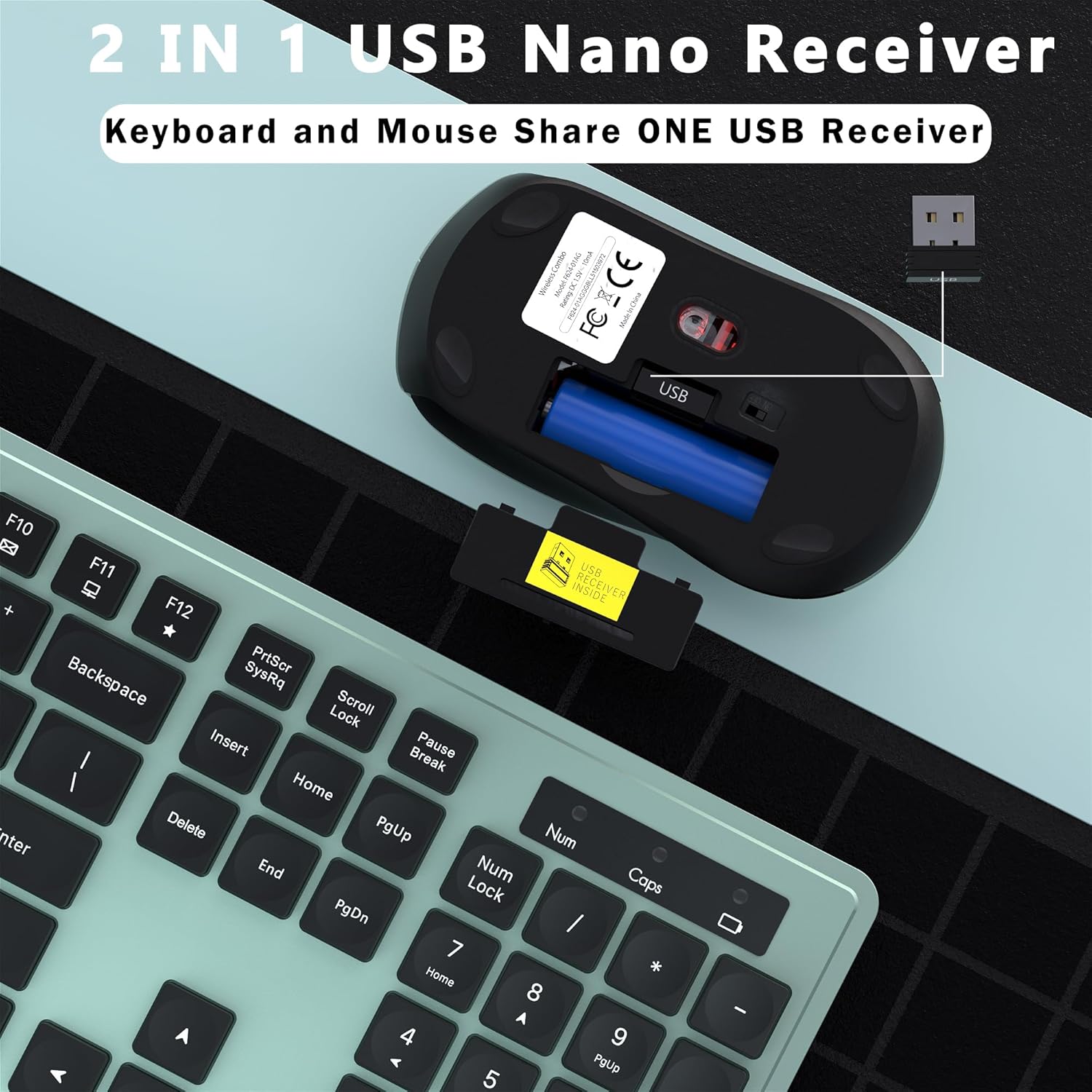 UBOTIE S624AG Wireless Keyboard and Mouse Combo, 2.4GHz Wireless Keyboard Mouse with USB Receiver, Water-Dropping Keycaps, 104 Keys Full Size with Number Pad for PC Laptop Computer Desktop