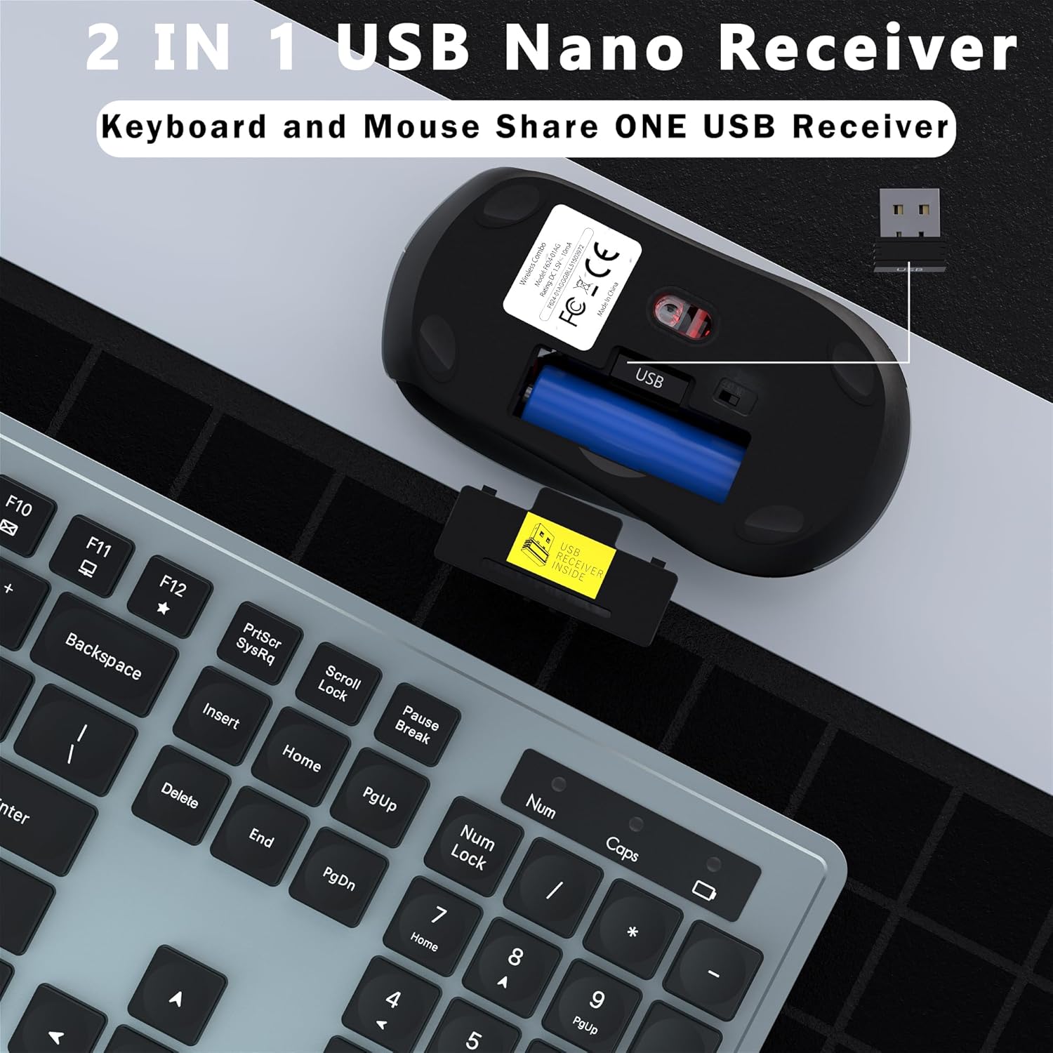 UBOTIE S624AG Wireless Keyboard and Mouse Combo, 2.4GHz Wireless Keyboard Mouse with USB Receiver, Water-Dropping Keycaps, 104 Keys Full Size with Number Pad for PC Laptop Computer Desktop