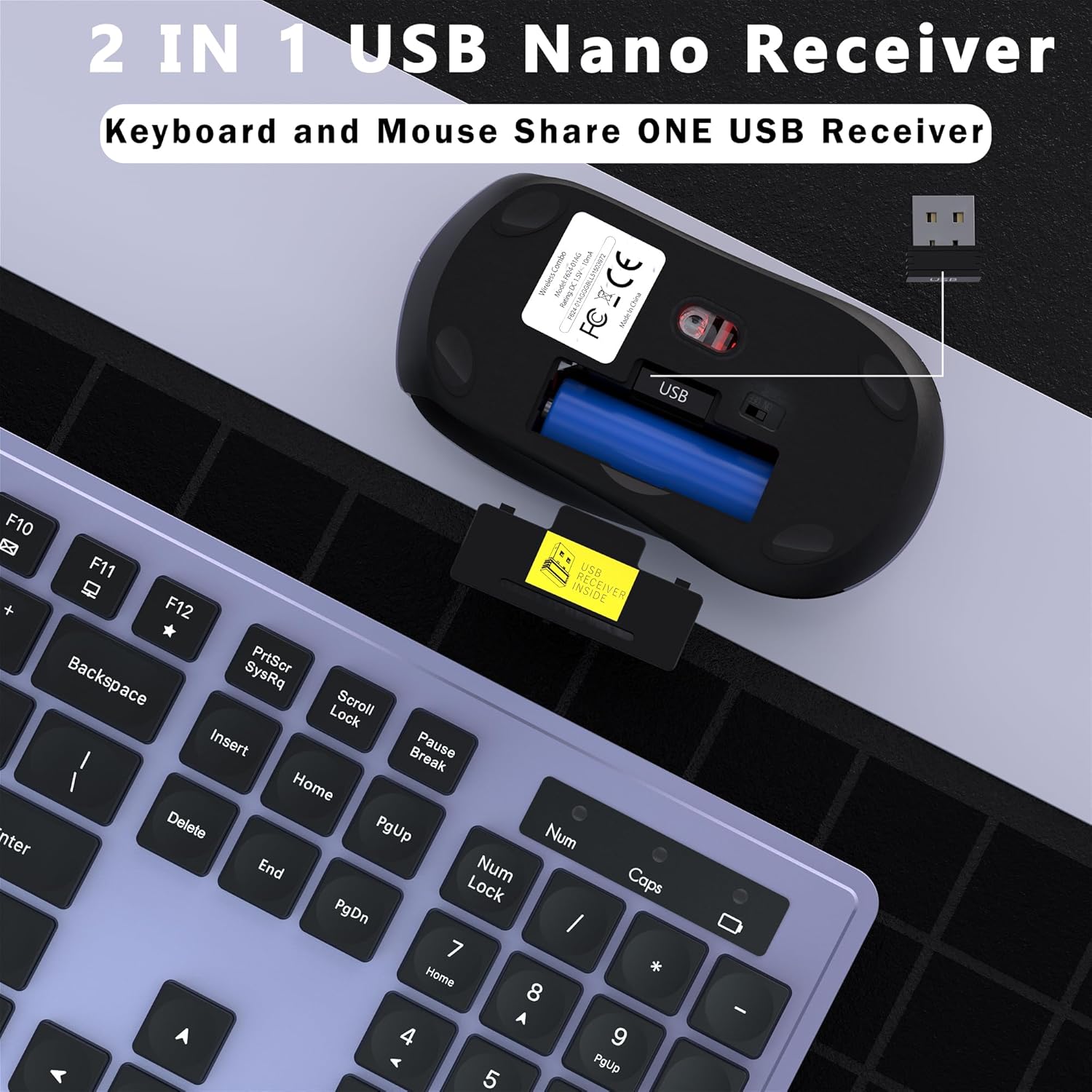 UBOTIE S624AG Wireless Keyboard and Mouse Combo, 2.4GHz Wireless Keyboard Mouse with USB Receiver, Water-Dropping Keycaps, 104 Keys Full Size with Number Pad for PC Laptop Computer Desktop