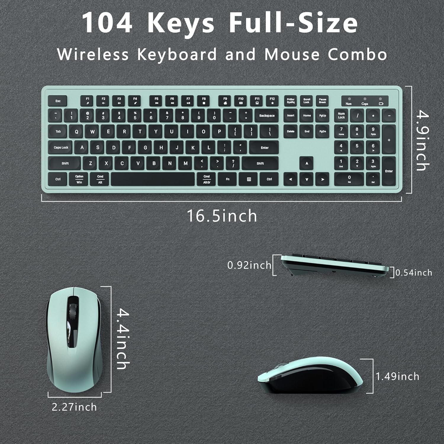 UBOTIE S624AG Wireless Keyboard and Mouse Combo, 2.4GHz Wireless Keyboard Mouse with USB Receiver, Water-Dropping Keycaps, 104 Keys Full Size with Number Pad for PC Laptop Computer Desktop