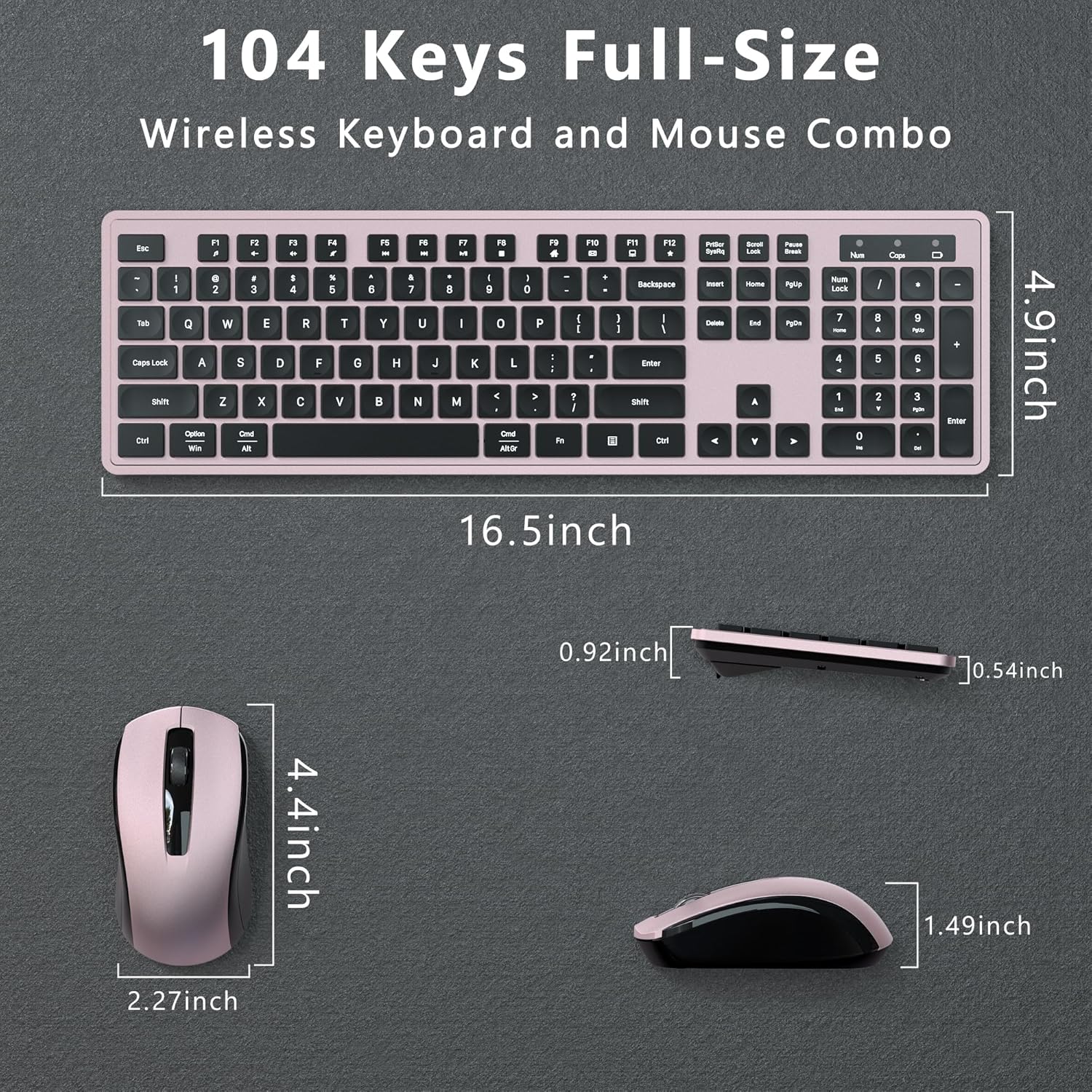 UBOTIE S624AG Wireless Keyboard and Mouse Combo, 2.4GHz Wireless Keyboard Mouse with USB Receiver, Water-Dropping Keycaps, 104 Keys Full Size with Number Pad for PC Laptop Computer Desktop