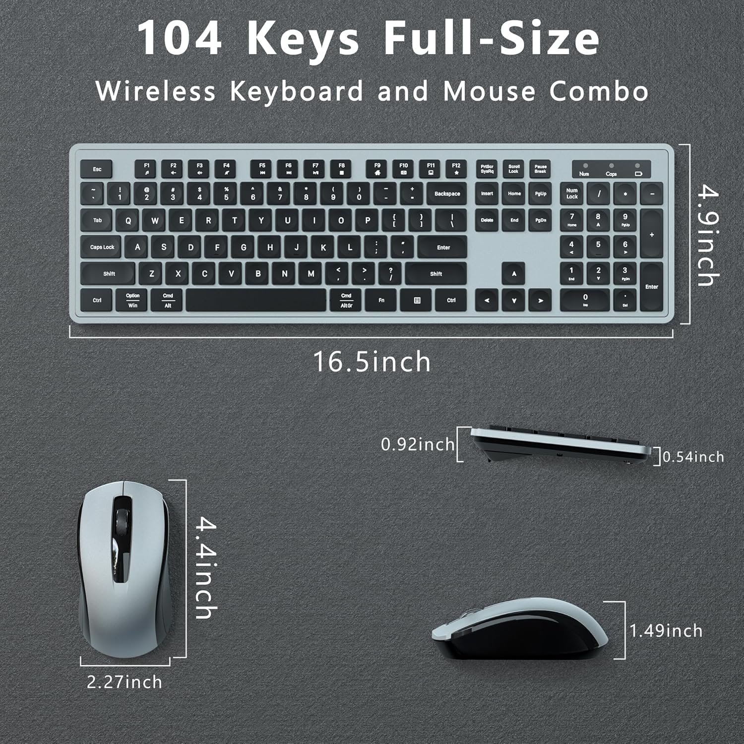 UBOTIE S624AG Wireless Keyboard and Mouse Combo, 2.4GHz Wireless Keyboard Mouse with USB Receiver, Water-Dropping Keycaps, 104 Keys Full Size with Number Pad for PC Laptop Computer Desktop