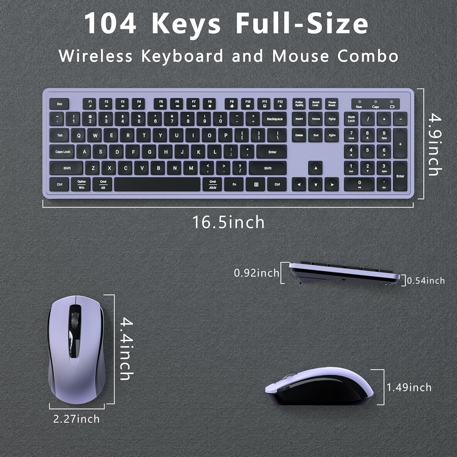 UBOTIE S624AG Wireless Keyboard and Mouse Combo, 2.4GHz Wireless Keyboard Mouse with USB Receiver, Water-Dropping Keycaps, 104 Keys Full Size with Number Pad for PC Laptop Computer Desktop