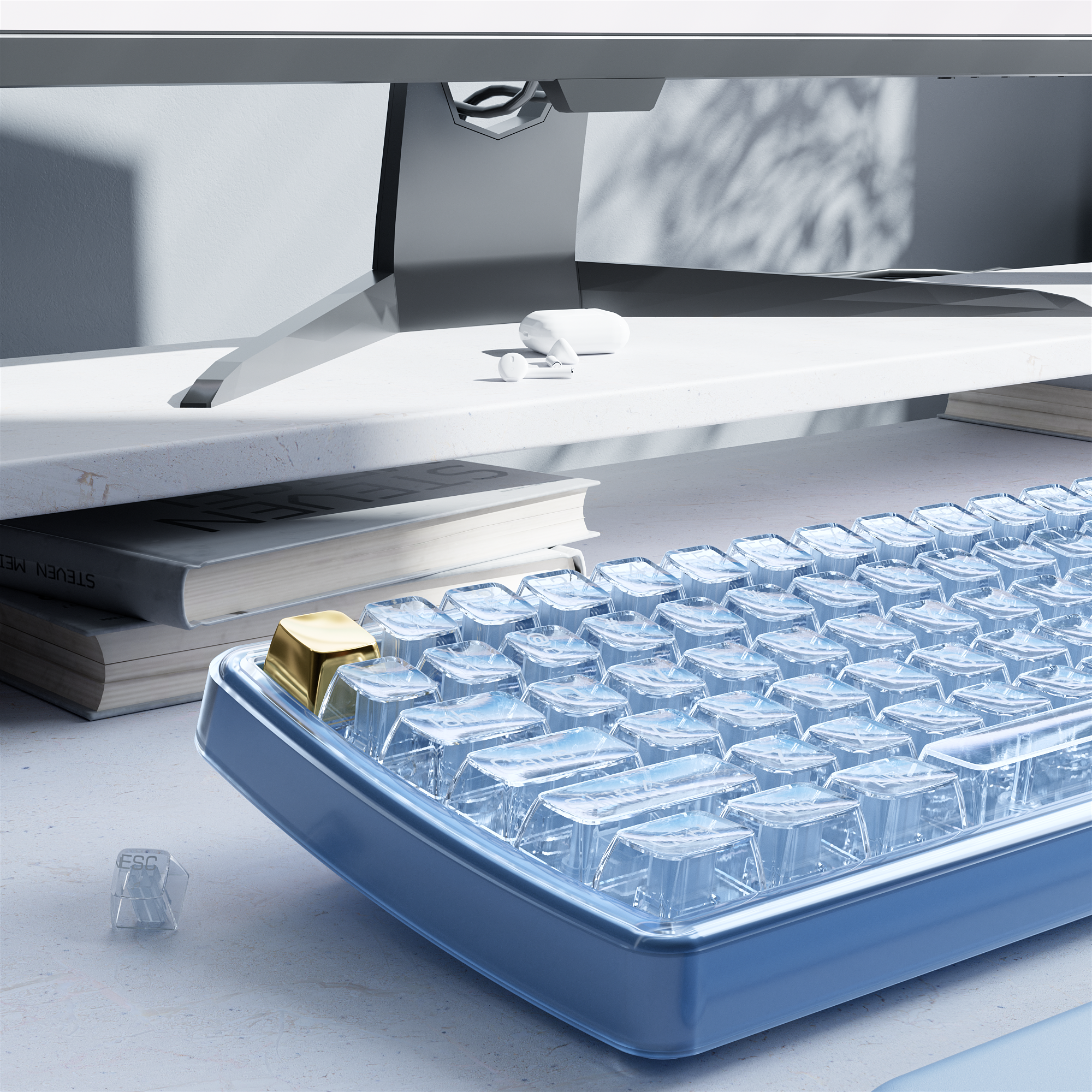 UBOTIE S601AG Wireless Transparent Keyboard and Mouse Combo, UBOTIE Blue 100keys 2.4GHz USB Receiver Keyboard Mouse Set with Adjustable DPI Optical Mouse for PC Laptop