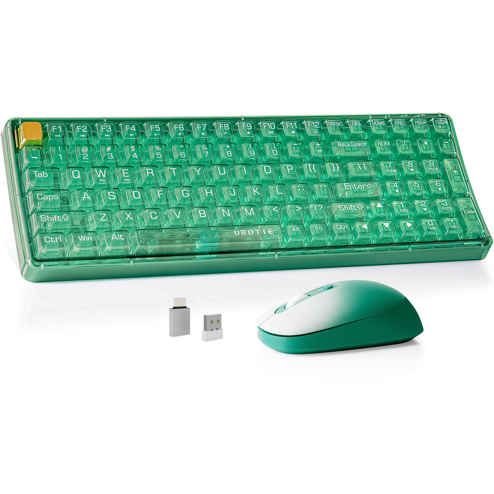 UBOTIE S601AG Wireless Transparent Keyboard and Mouse Combo, UBOTIE Blue 100keys 2.4GHz USB Receiver Keyboard Mouse Set with Adjustable DPI Optical Mouse for PC Laptop