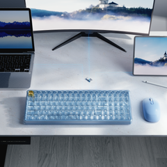 UBOTIE S601AG Wireless Transparent Keyboard and Mouse Combo, UBOTIE Blue 100keys 2.4GHz USB Receiver Keyboard Mouse Set with Adjustable DPI Optical Mouse for PC Laptop
