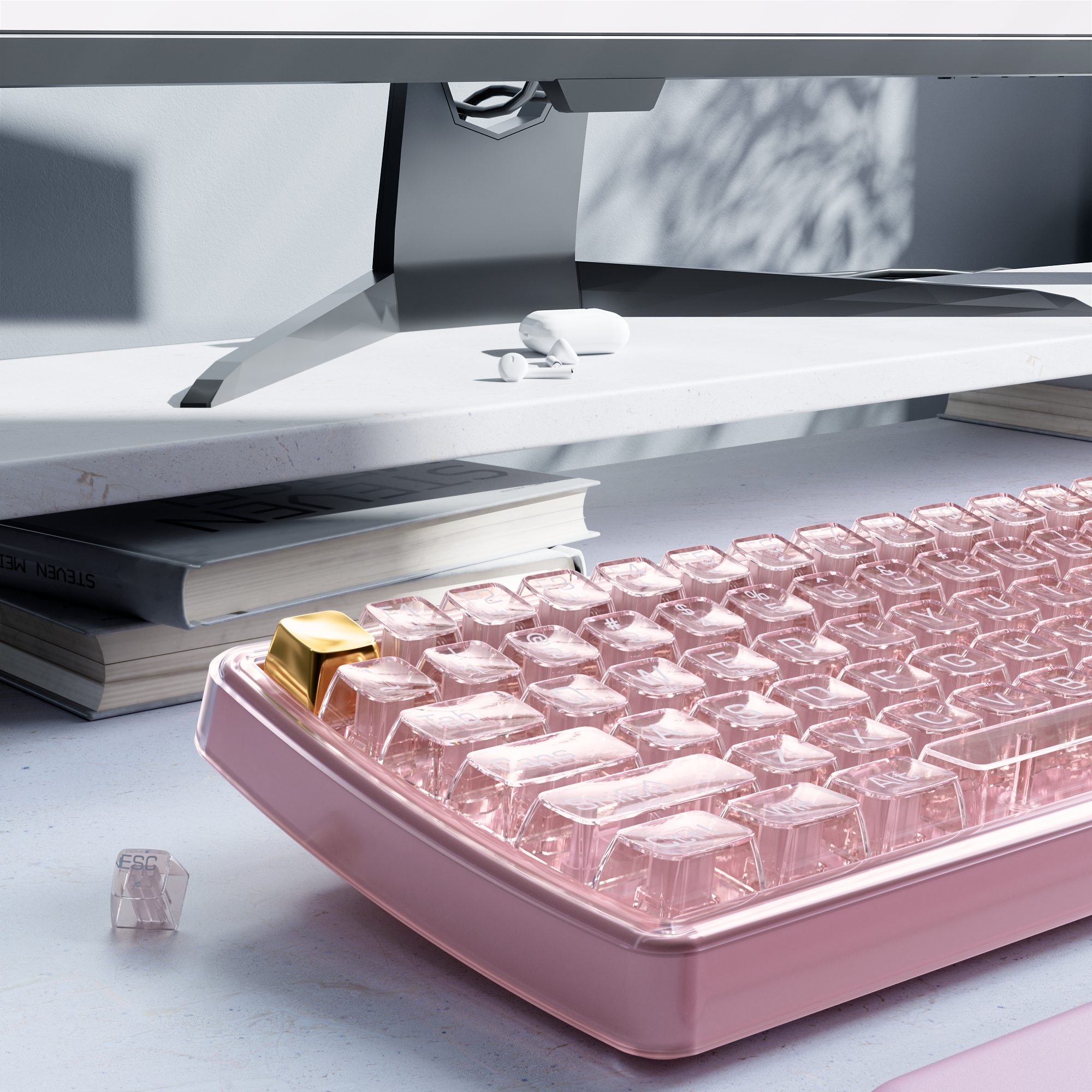 UBOTIE S601AG Wireless Transparent Keyboard and Mouse Combo, UBOTIE Blue 100keys 2.4GHz USB Receiver Keyboard Mouse Set with Adjustable DPI Optical Mouse for PC Laptop