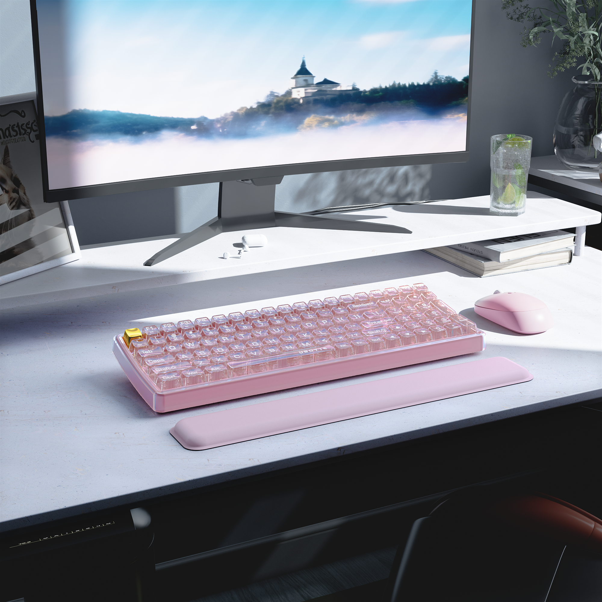 UBOTIE S601AG Wireless Transparent Keyboard and Mouse Combo, UBOTIE Blue 100keys 2.4GHz USB Receiver Keyboard Mouse Set with Adjustable DPI Optical Mouse for PC Laptop