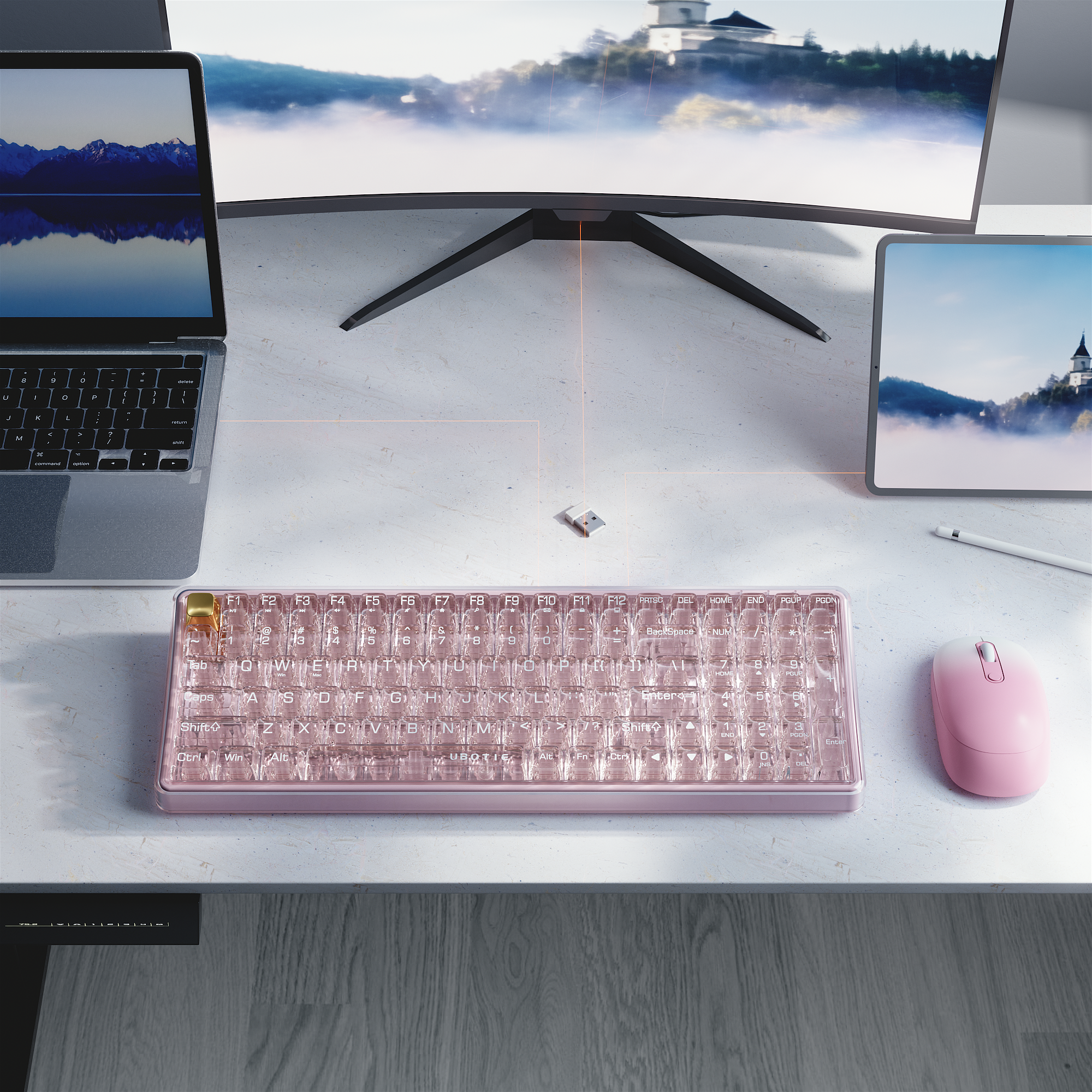 UBOTIE S601AG Wireless Transparent Keyboard and Mouse Combo, UBOTIE Blue 100keys 2.4GHz USB Receiver Keyboard Mouse Set with Adjustable DPI Optical Mouse for PC Laptop