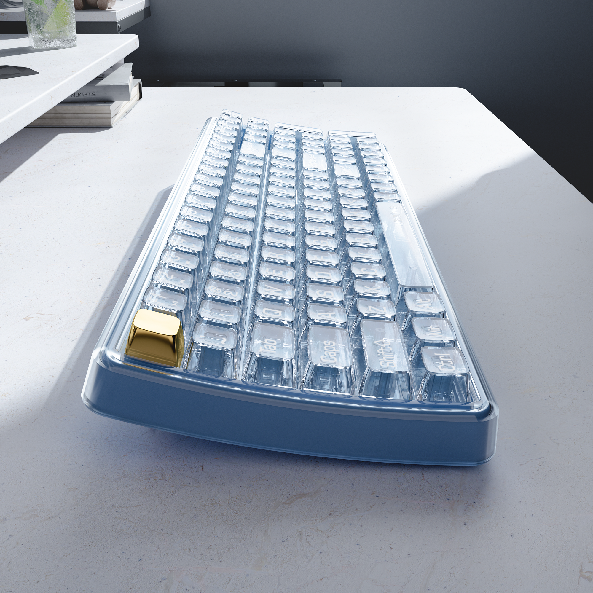 UBOTIE S601AG Wireless Transparent Keyboard and Mouse Combo, UBOTIE Blue 100keys 2.4GHz USB Receiver Keyboard Mouse Set with Adjustable DPI Optical Mouse for PC Laptop